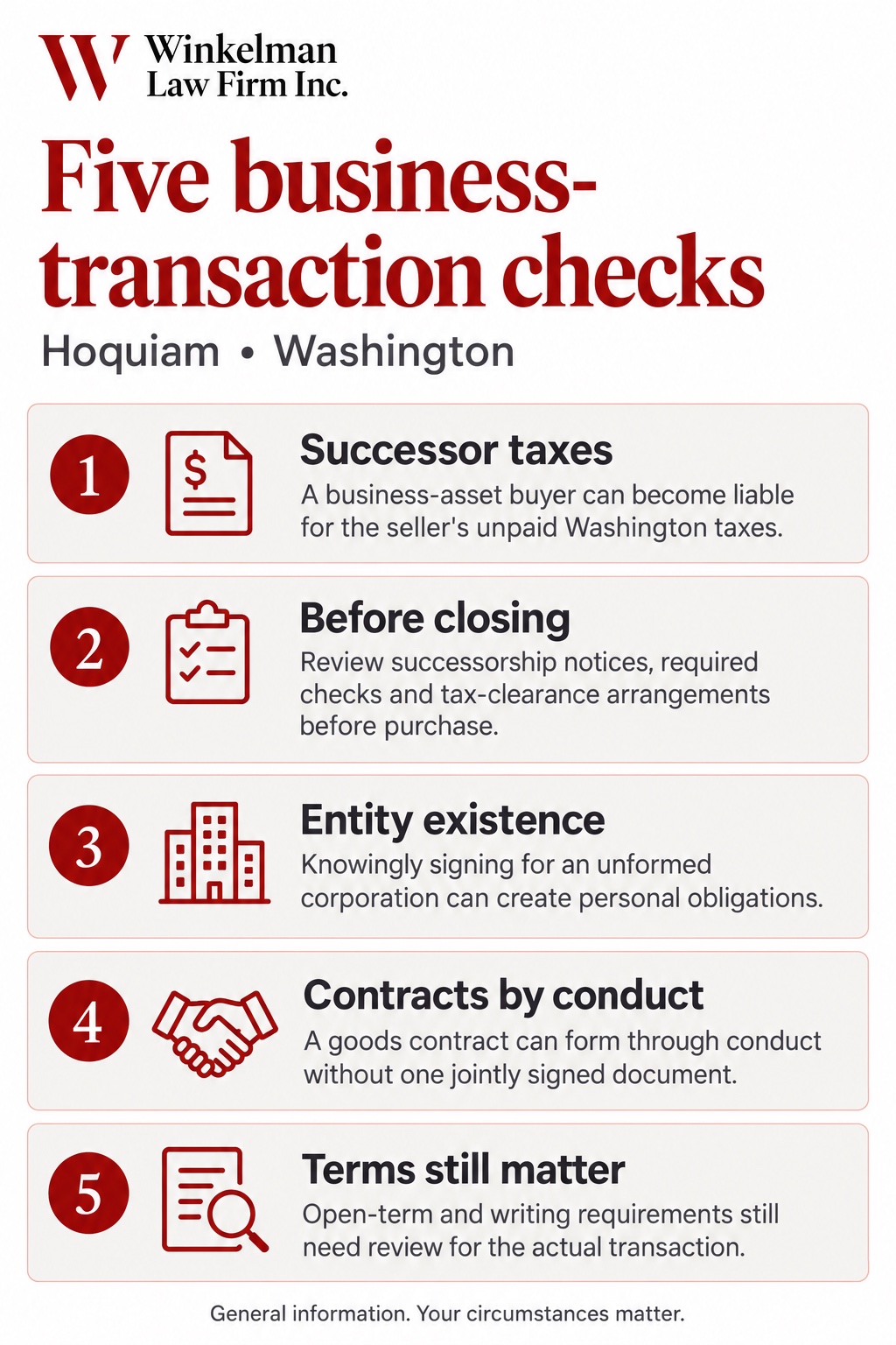 Hoquiam Business Formation Contract & Transaction Attorneys infographic